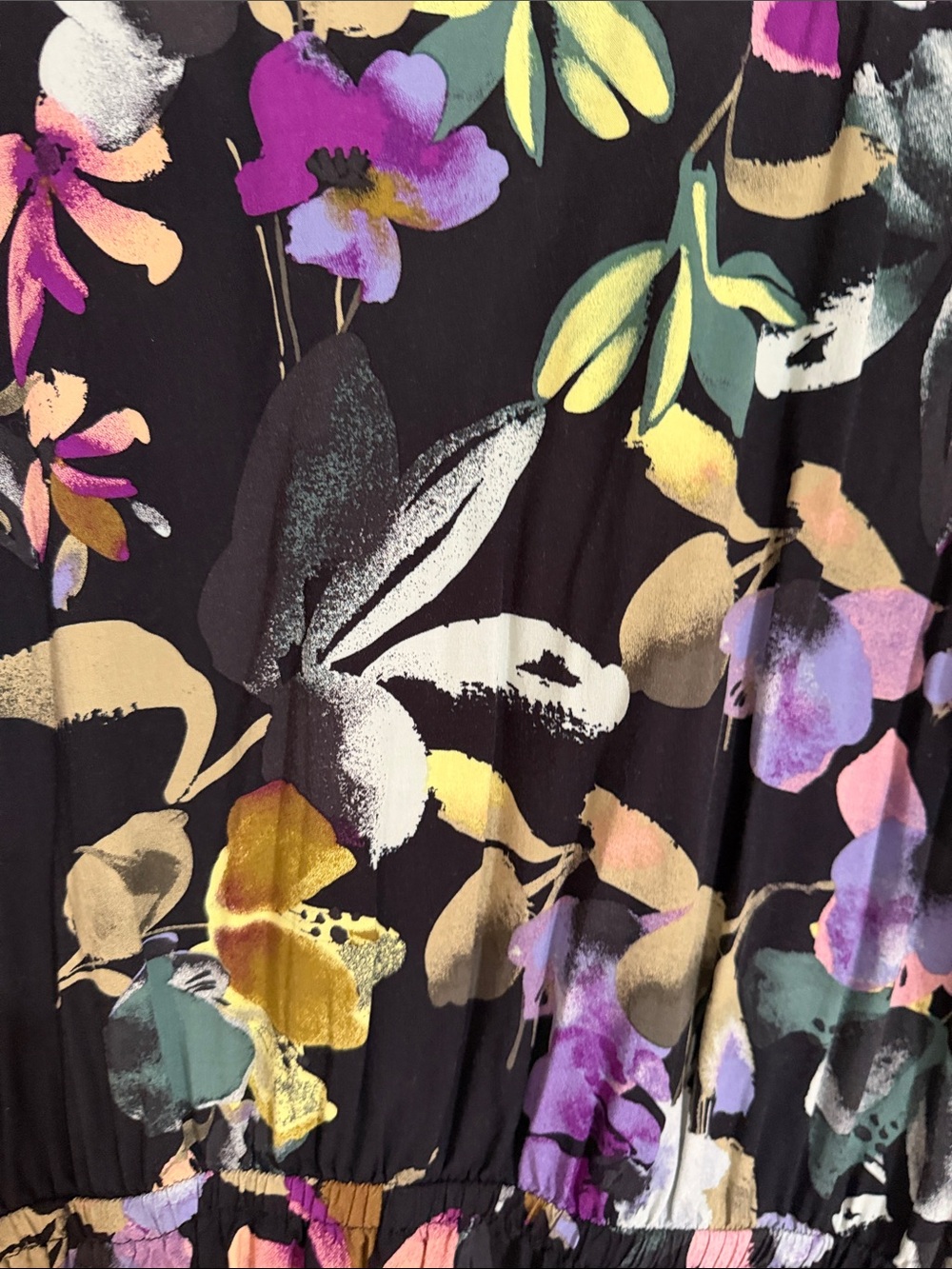 Ava & Viv Black Floral Midi Dress with Purple, Yellow, Green Accents - Picture 7 of 10